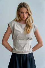 Tam Pleated Top in Taupe