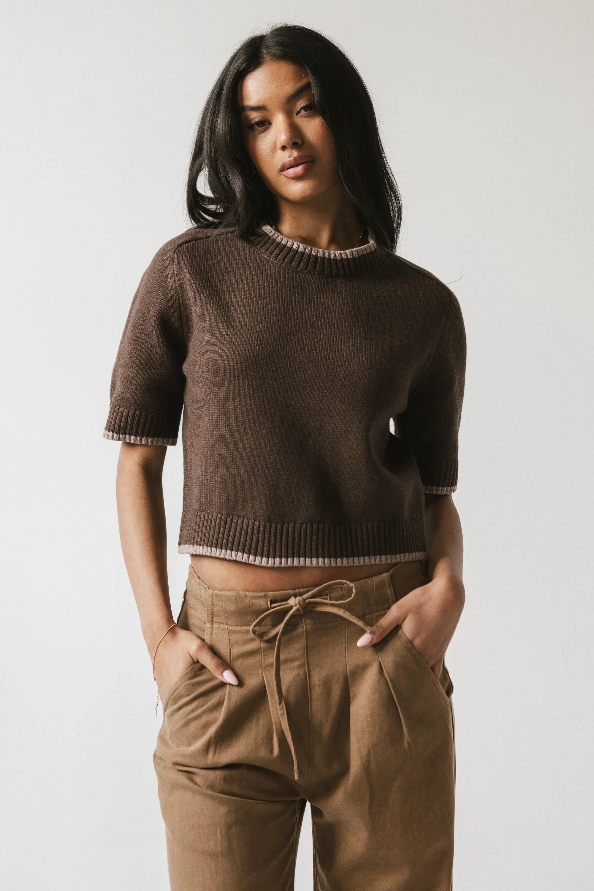 Rumple Contrast Top in Brown