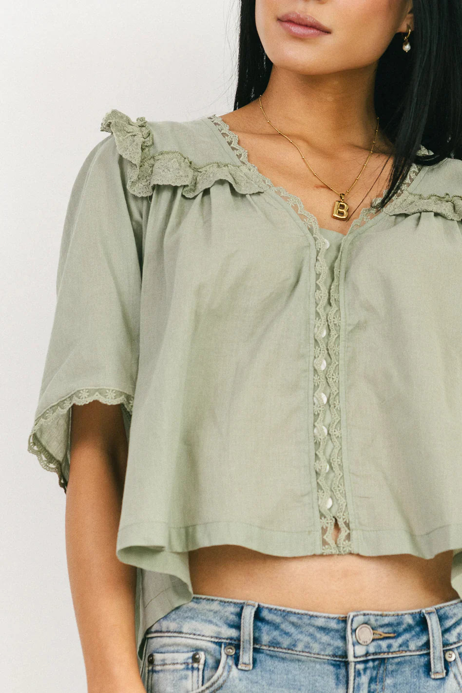 Potter Lace Blouse in Sage