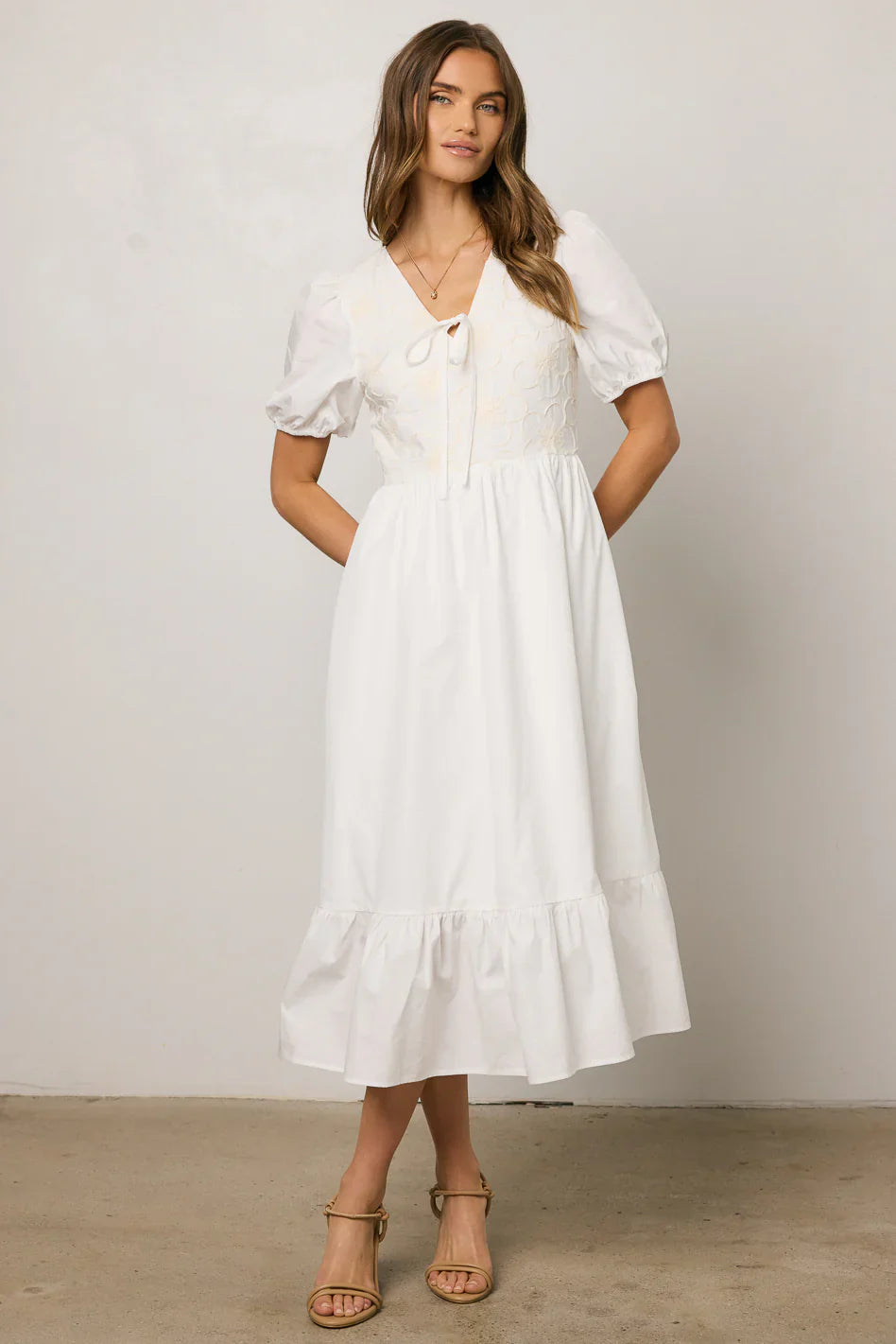 Jozette Floral Midi Dress in Off White