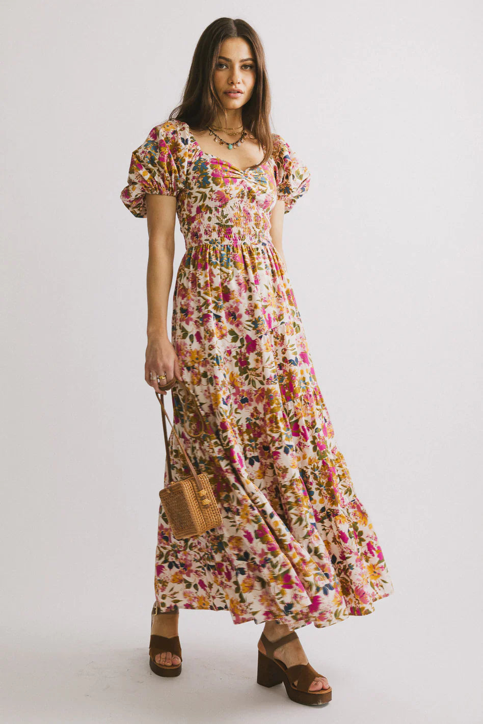 Robbie Floral Midi Dress in Pink