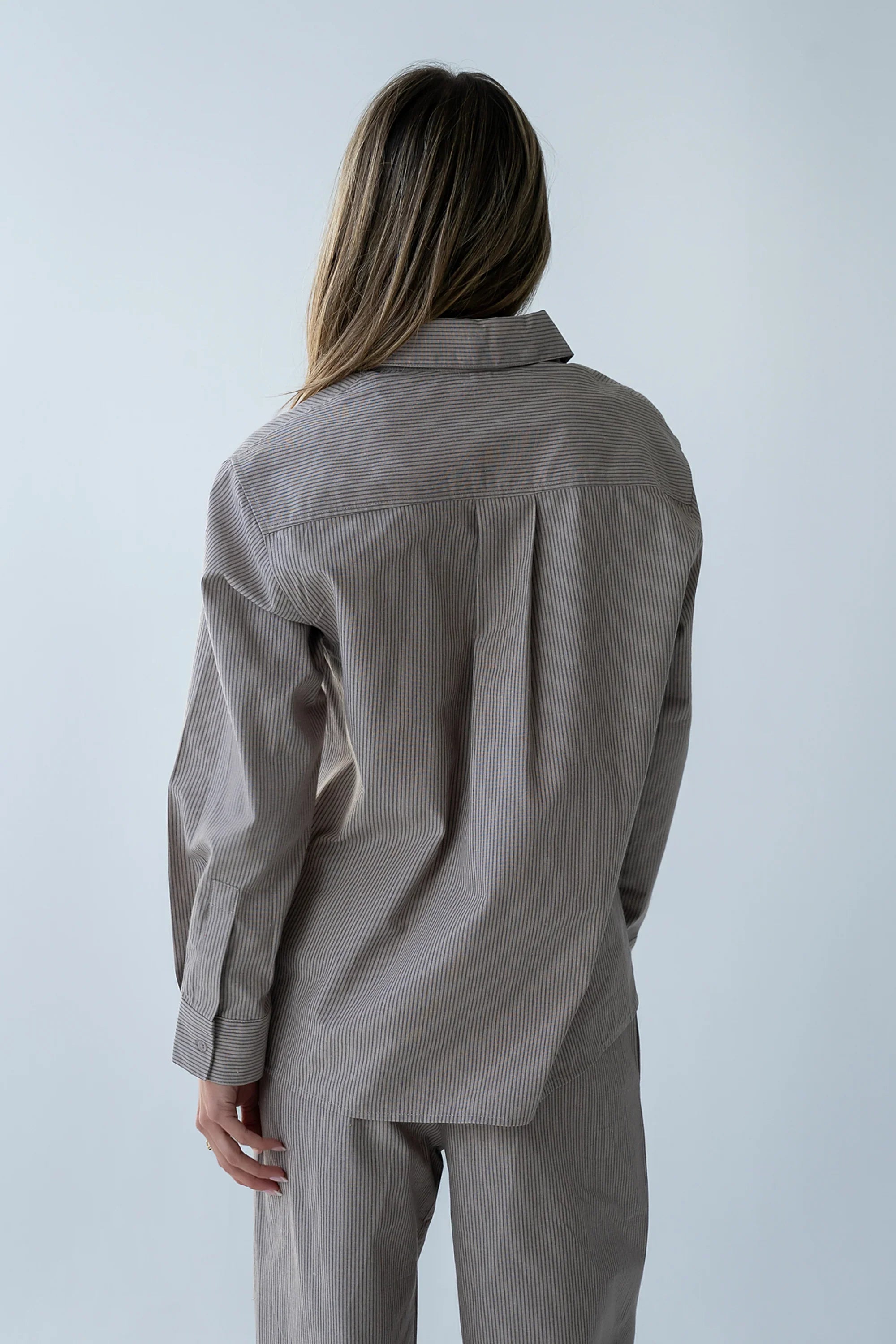 Hailey Striped Button Up in Beige