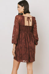 Miles Smocked Mini Dress in Red-Brown