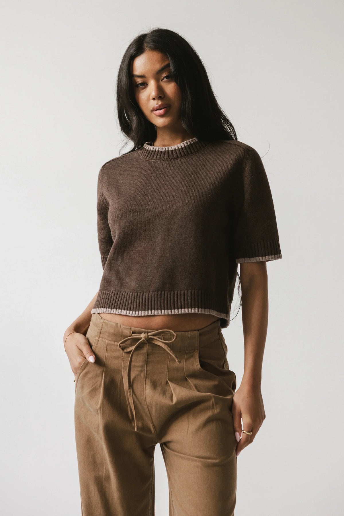 Rumple Contrast Top in Brown