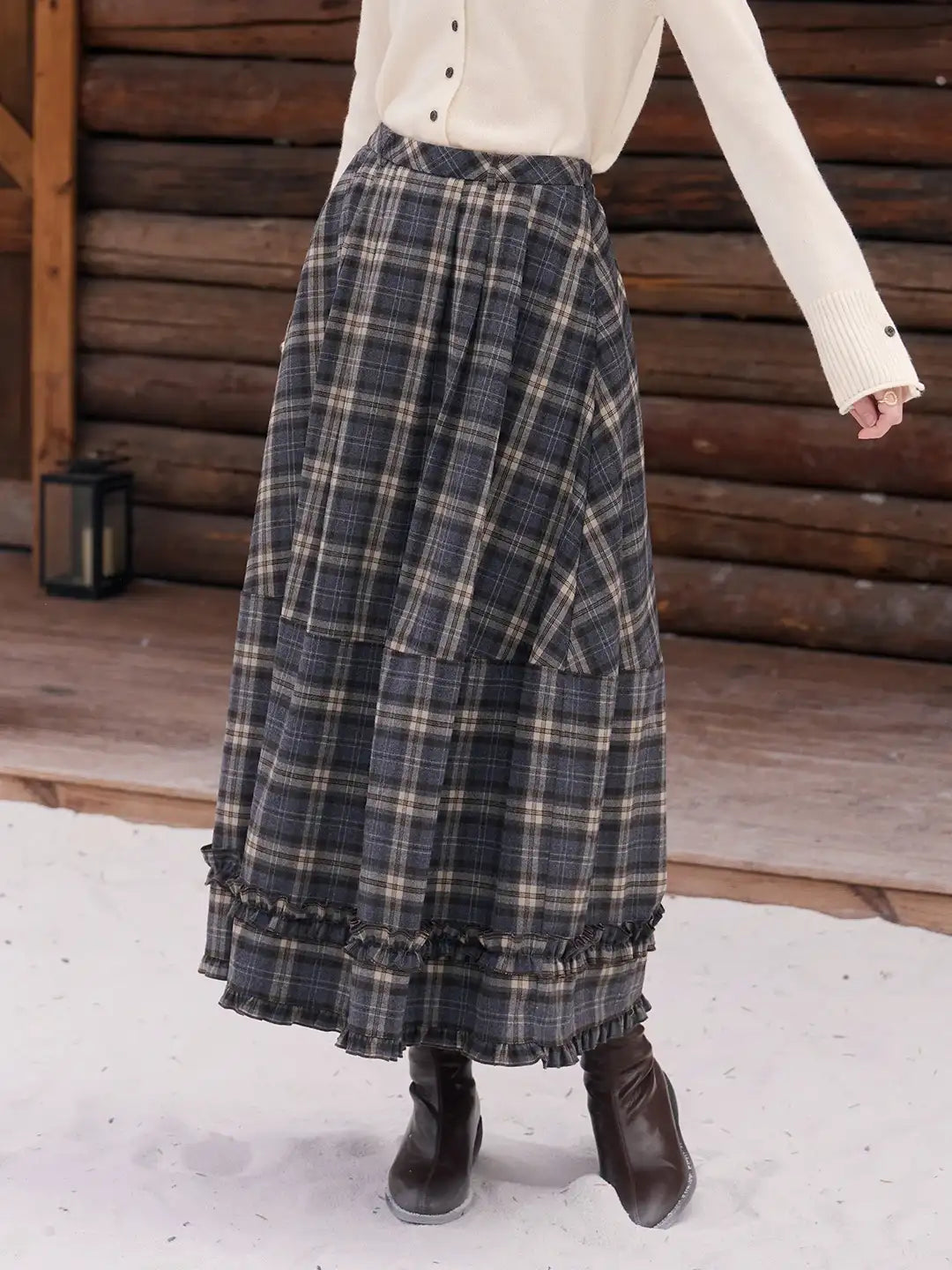 Pearl Ruffle Plaid Skirt